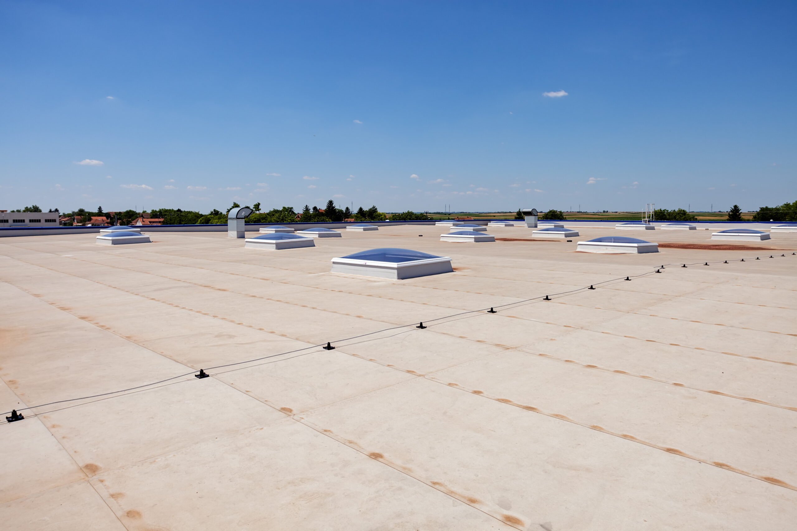 Flat roof with skylights
