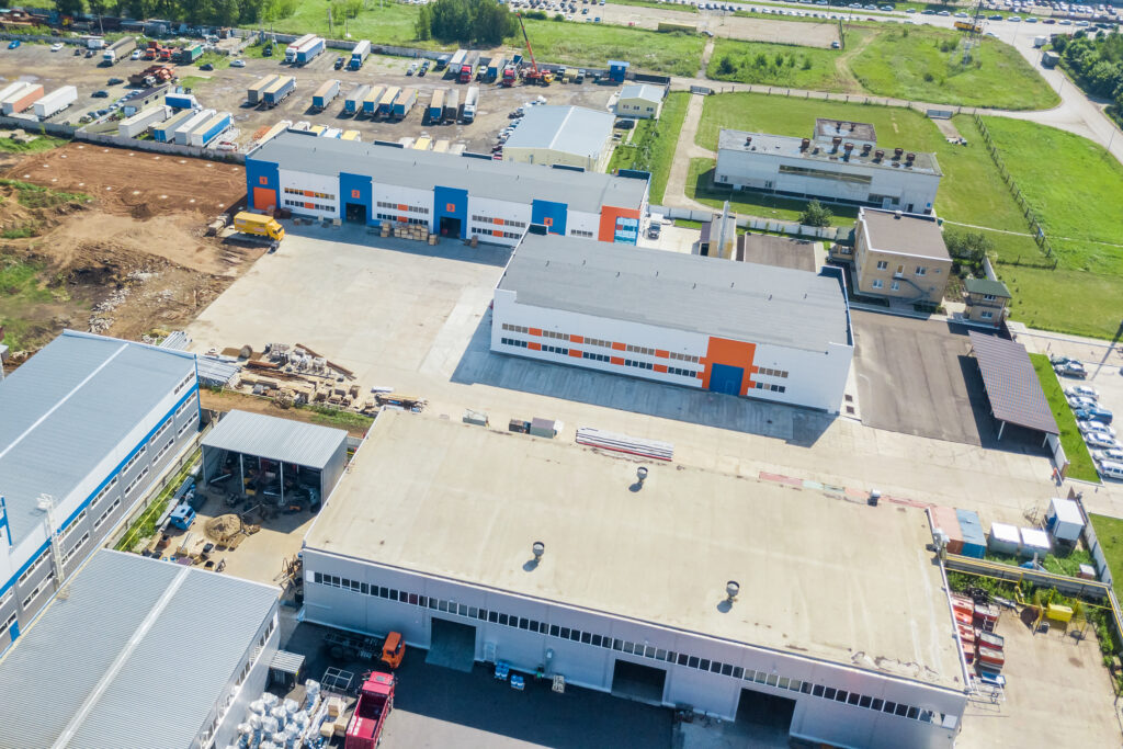 Aerial view of warehouses and other commercial properties in Jenks, OK