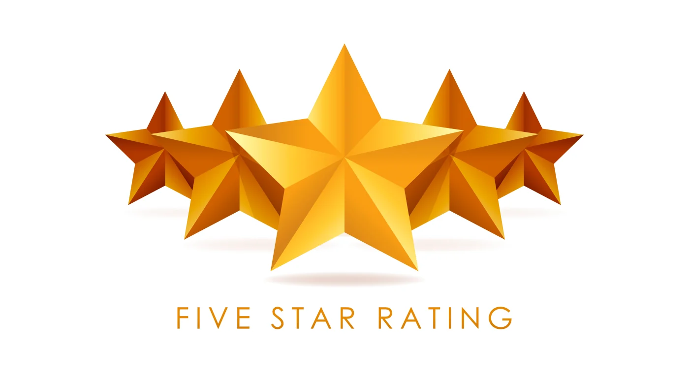 Five star average review rating with gold stars